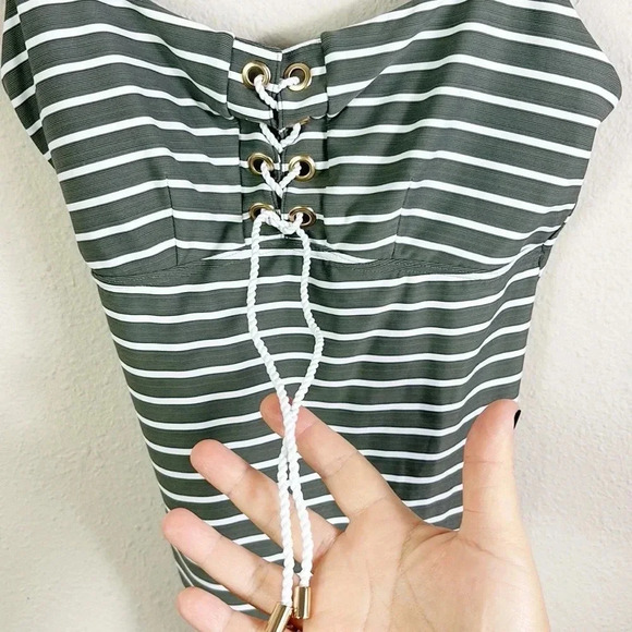 Sea Level Chamarel Lace Up Bralette One Piece Swimsuit SZ US 6 olive green - Picture 4 of 14